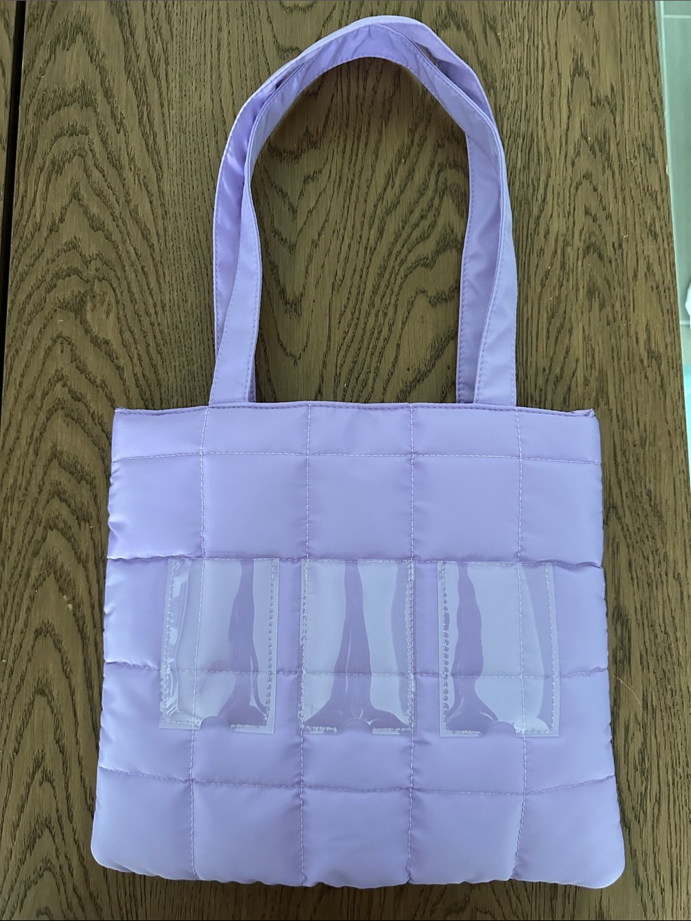 Instax Photo Holder Lavender Quilted Tote Bag with Clear Pocket